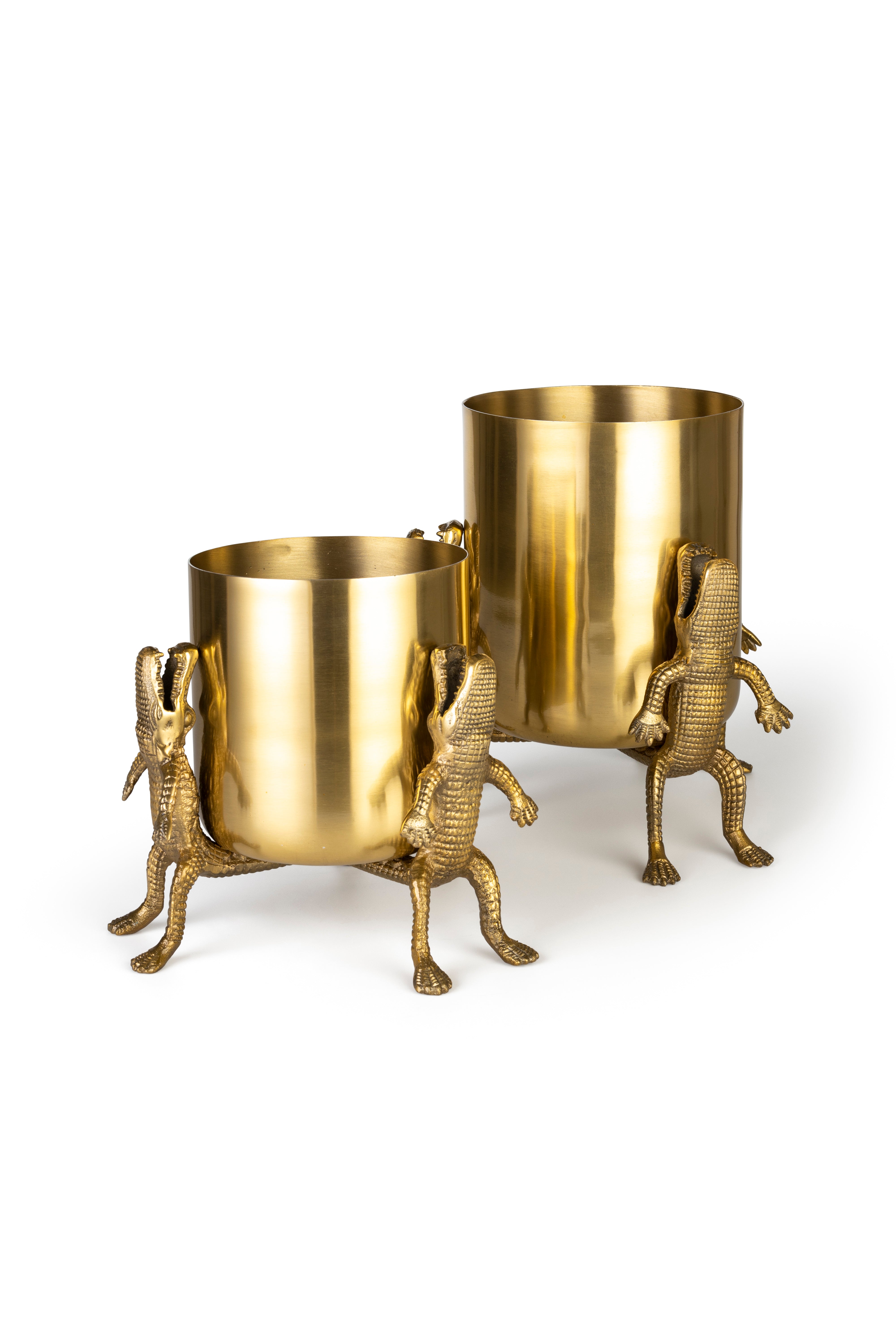 Bold Monkey Surrounded By Crocodiles Gold Vase Large